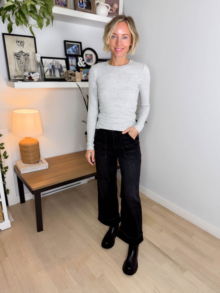 Only Riley Organic Cotton Long Sleeve Top- LIGHT GREY MELANGE