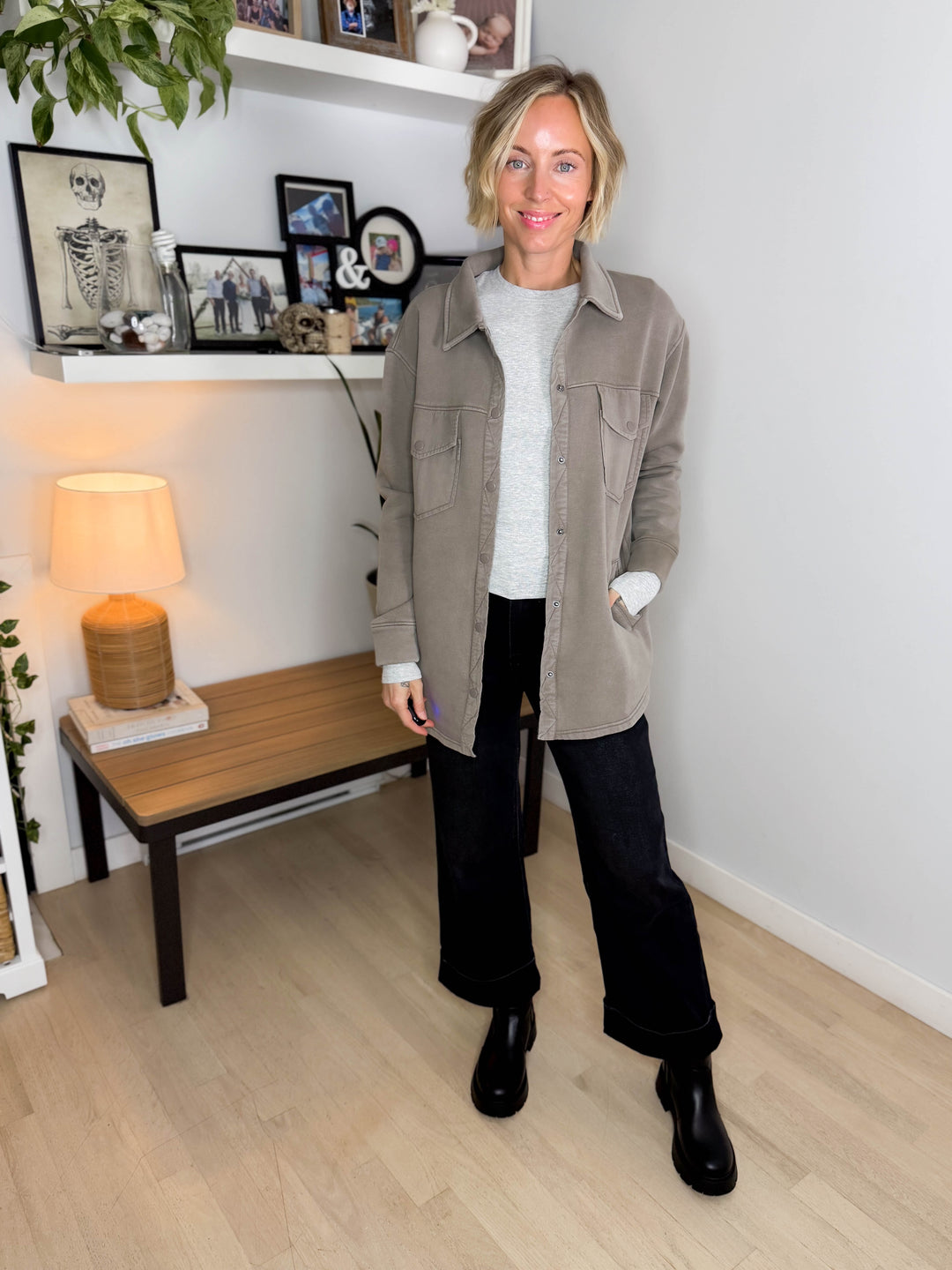 MONO B Valerie Snap on Shacket- TRUFFLE