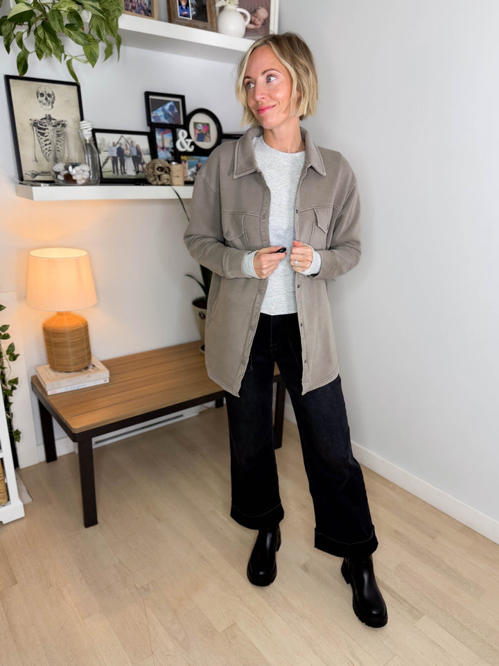 MONO B Valerie Snap on Shacket- TRUFFLE