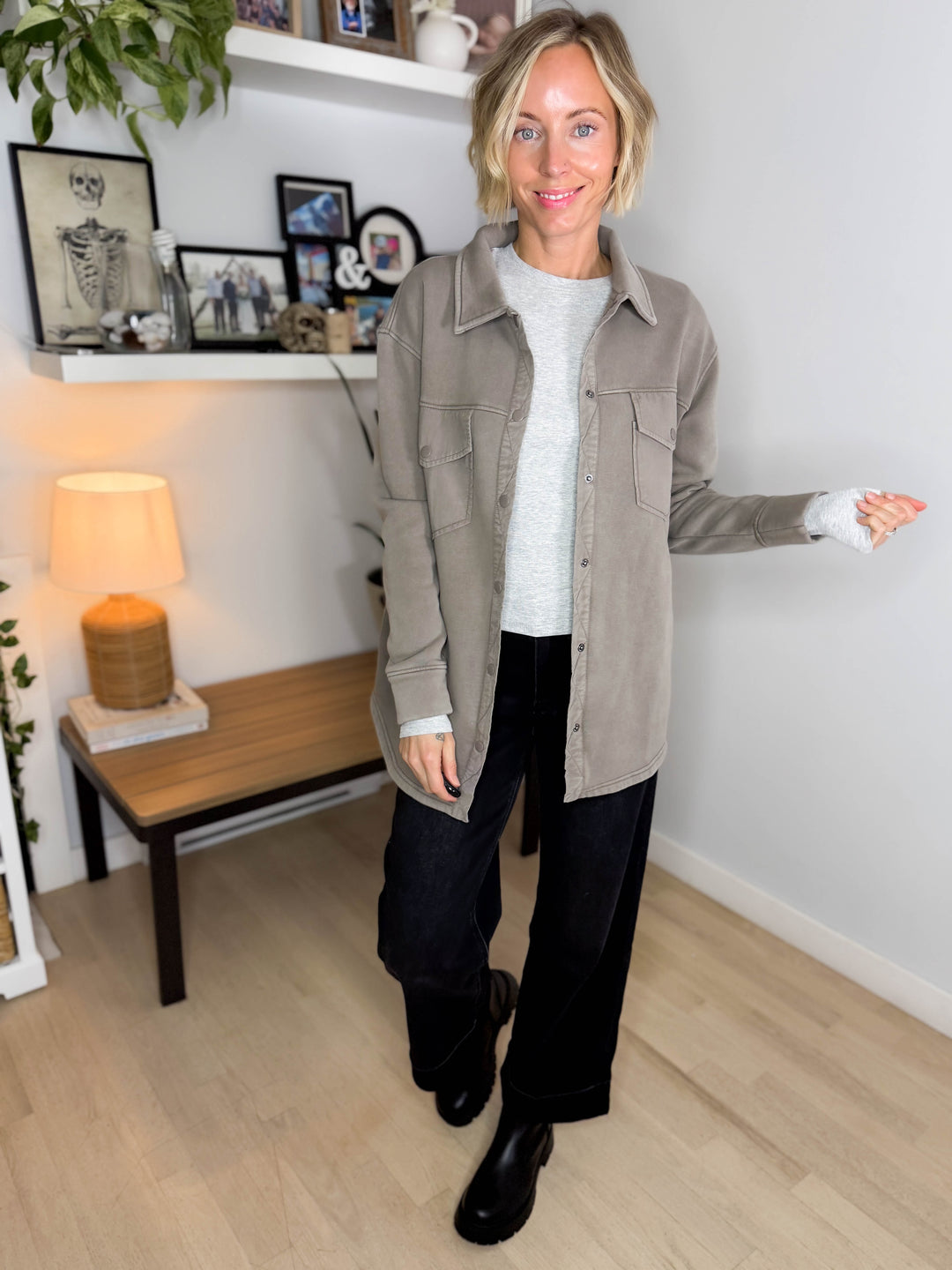 MONO B Valerie Snap on Shacket- TRUFFLE