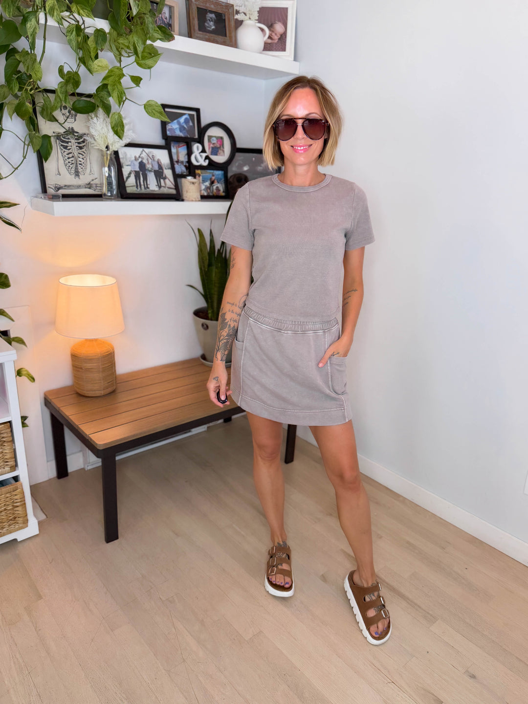 Sandy Cove Ribbed Skort Set- MOCHA