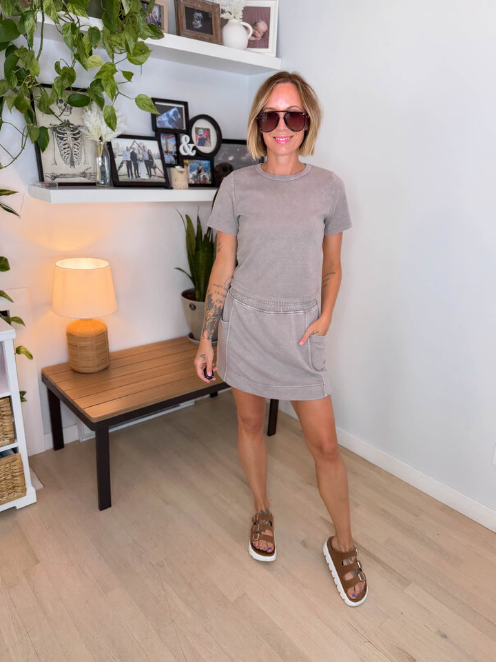 Sandy Cove Ribbed Skort Set- MOCHA