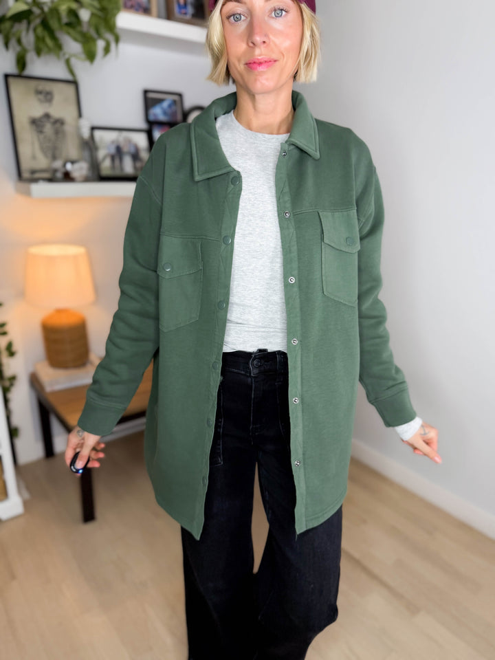 MONO B Valerie Snap on Shacket- SYCAMORE