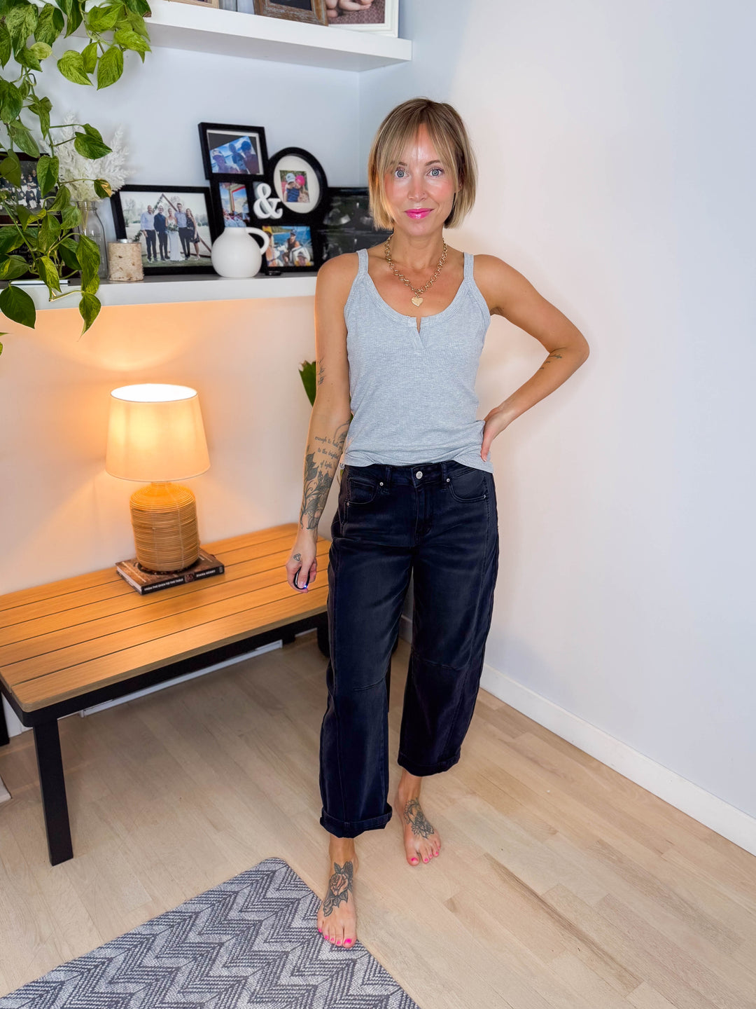 Cora Stretch Barrel Pant- WASHED BLACK