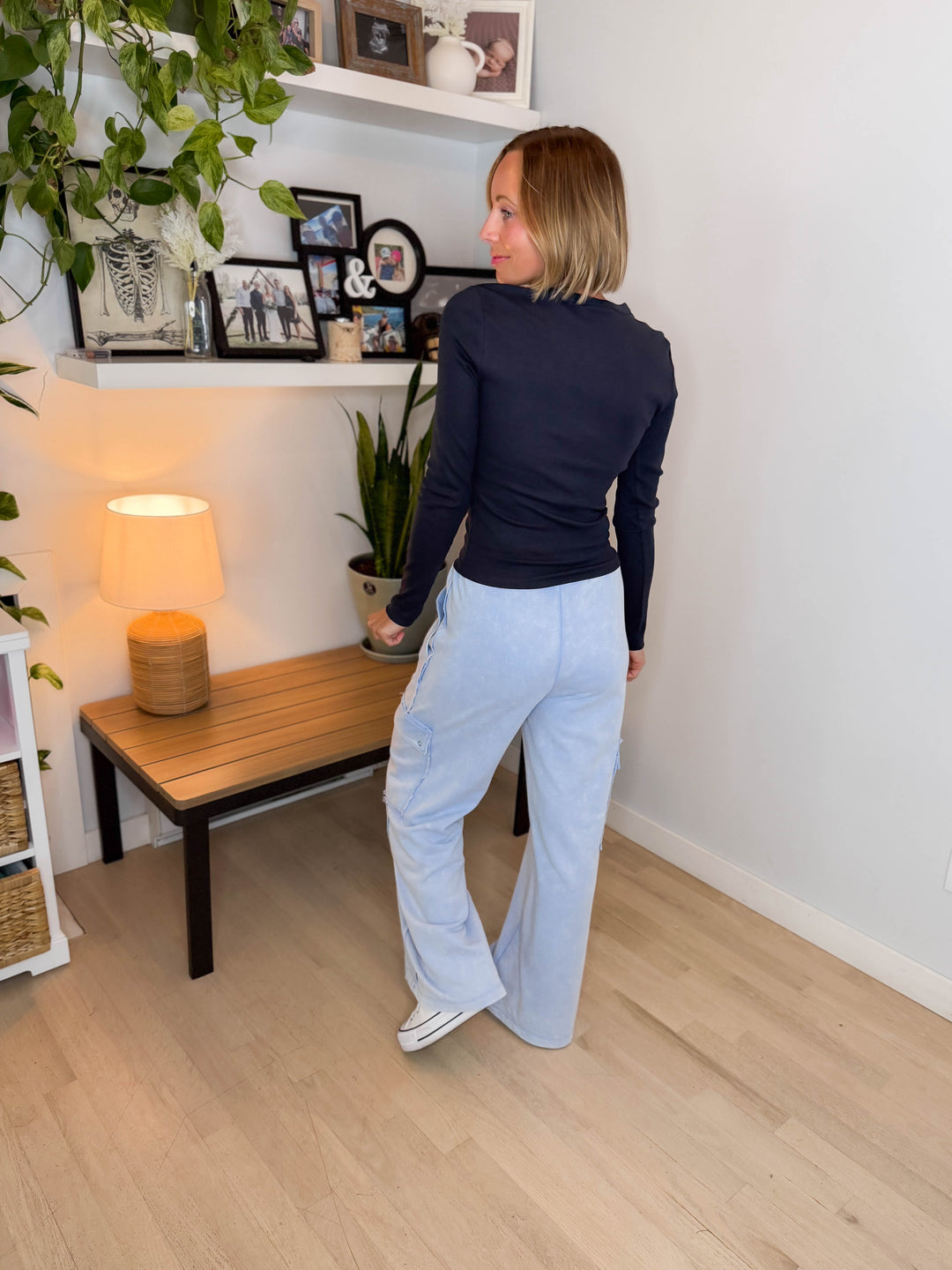 Only Val Organic Cotton Ribbed Long Sleeve Top- NIGHT SKY
