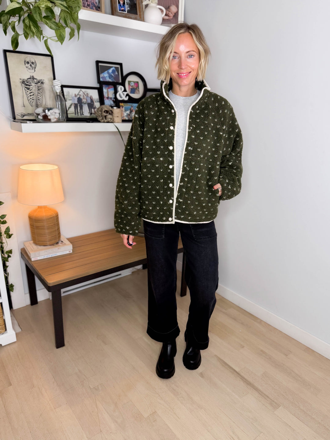 Tia Fleece Jacket- OLIVE/TAUPE