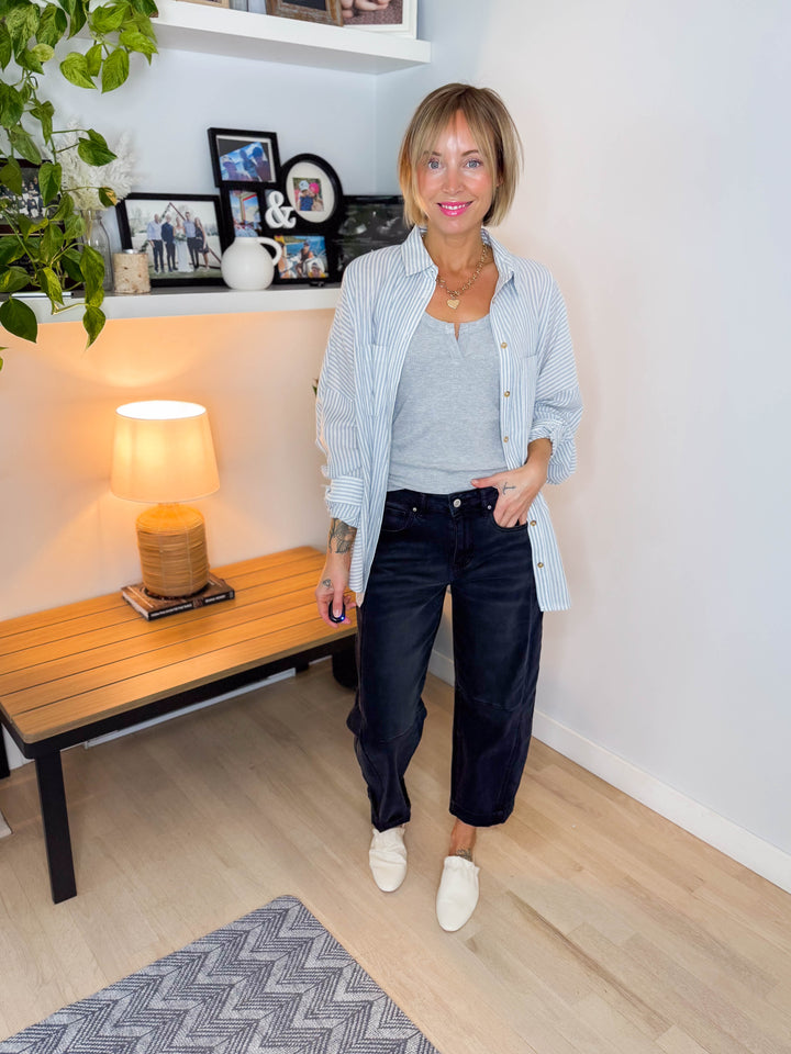 Gia Button Down Long Sleeve- DUSTY BLUE