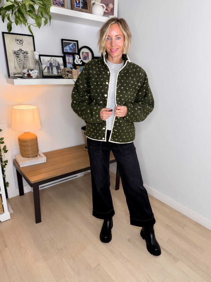 Tia Fleece Jacket- OLIVE/TAUPE