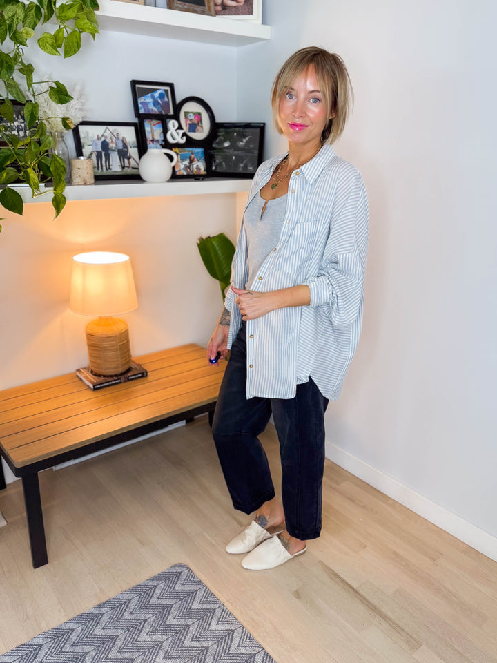 Gia Button Down Long Sleeve- DUSTY BLUE