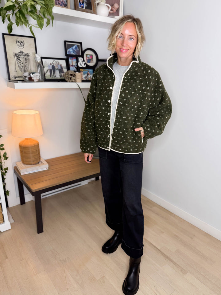 Tia Fleece Jacket- OLIVE/TAUPE