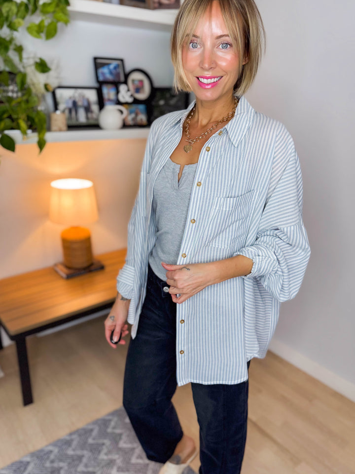 Gia Button Down Long Sleeve- DUSTY BLUE