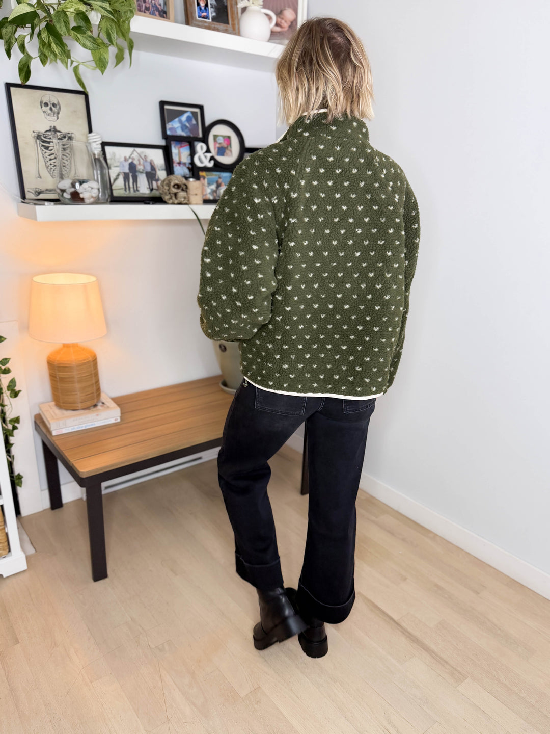 Tia Fleece Jacket- OLIVE/TAUPE