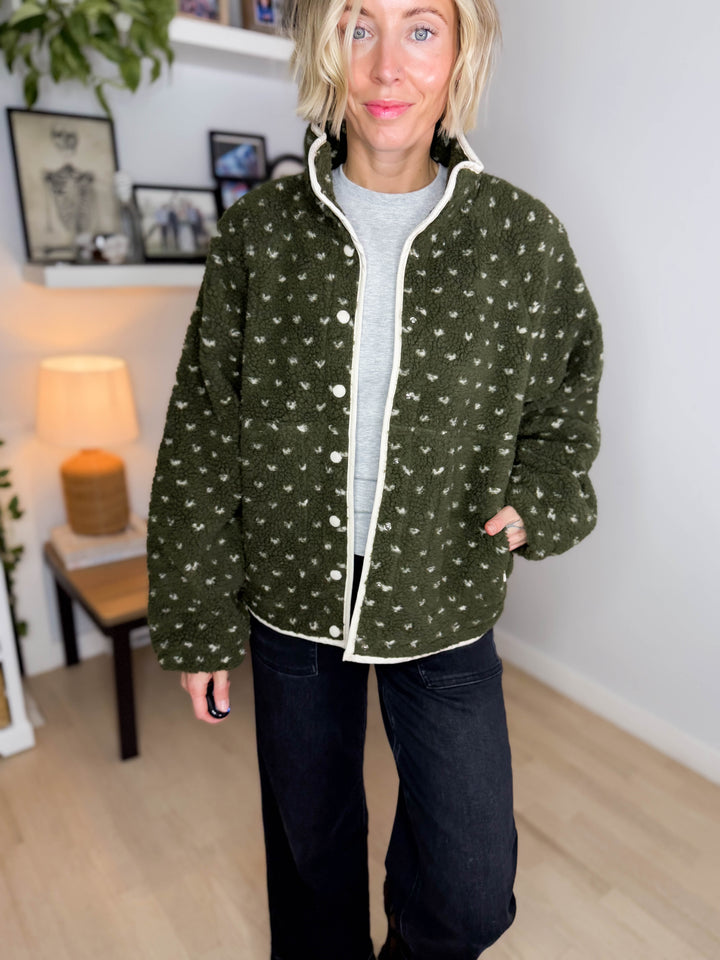 Tia Fleece Jacket- OLIVE/TAUPE