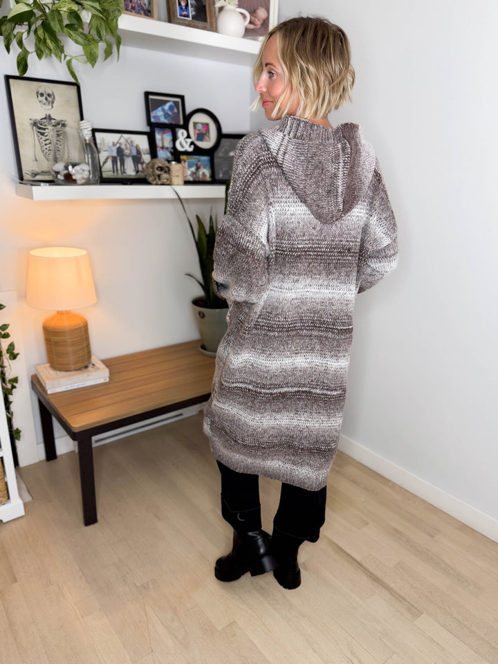 Story Time Marled Hooded Cardigan- CHOCO MULTI