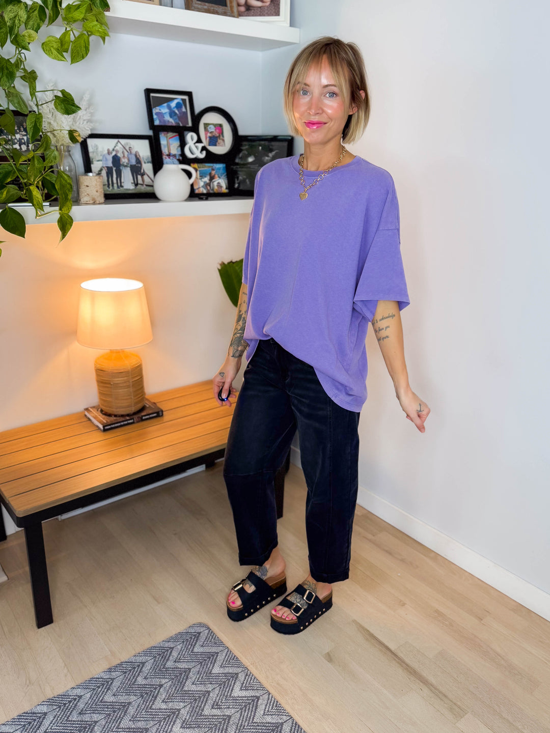 Keri Washed Cotton Boyfriend Tee- DUSTY PURPLE