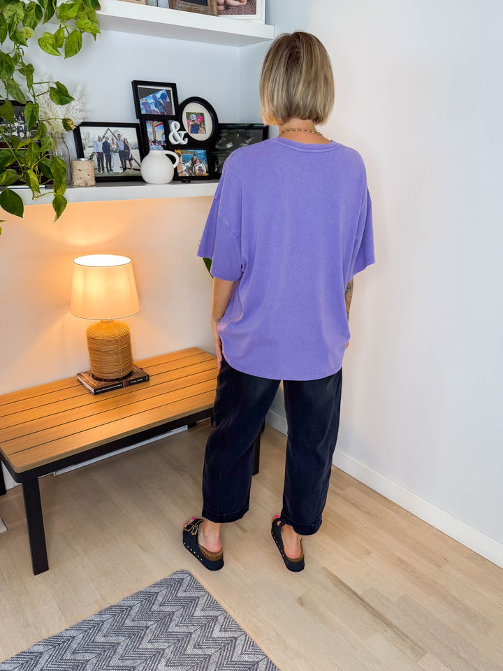 Keri Washed Cotton Boyfriend Tee- DUSTY PURPLE