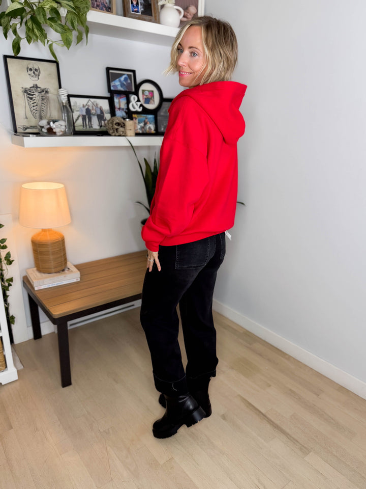 MONO B Slow Morning Fleece Zip Up Hoodie- SMITTEN CHERRY