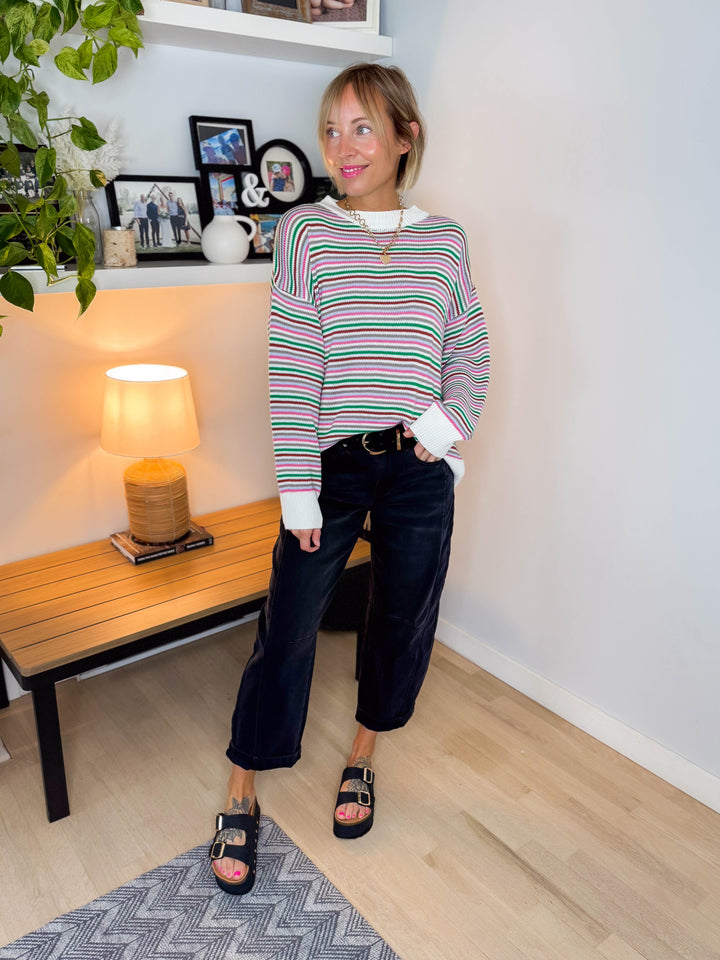 Angelina Multi Colour Striped Sweater- WHITE COMBO
