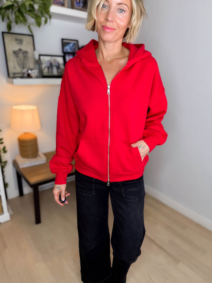 MONO B Slow Morning Fleece Zip Up Hoodie- SMITTEN CHERRY