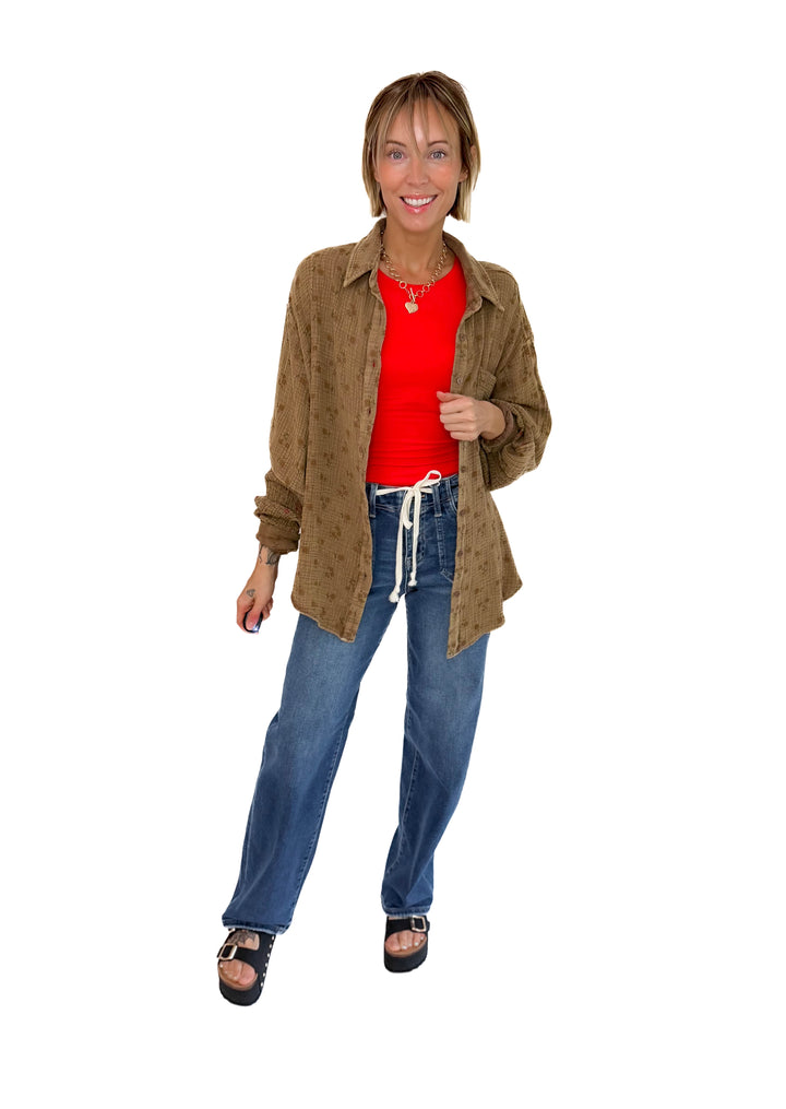 Danielle Cotton Button Down- MOCHA