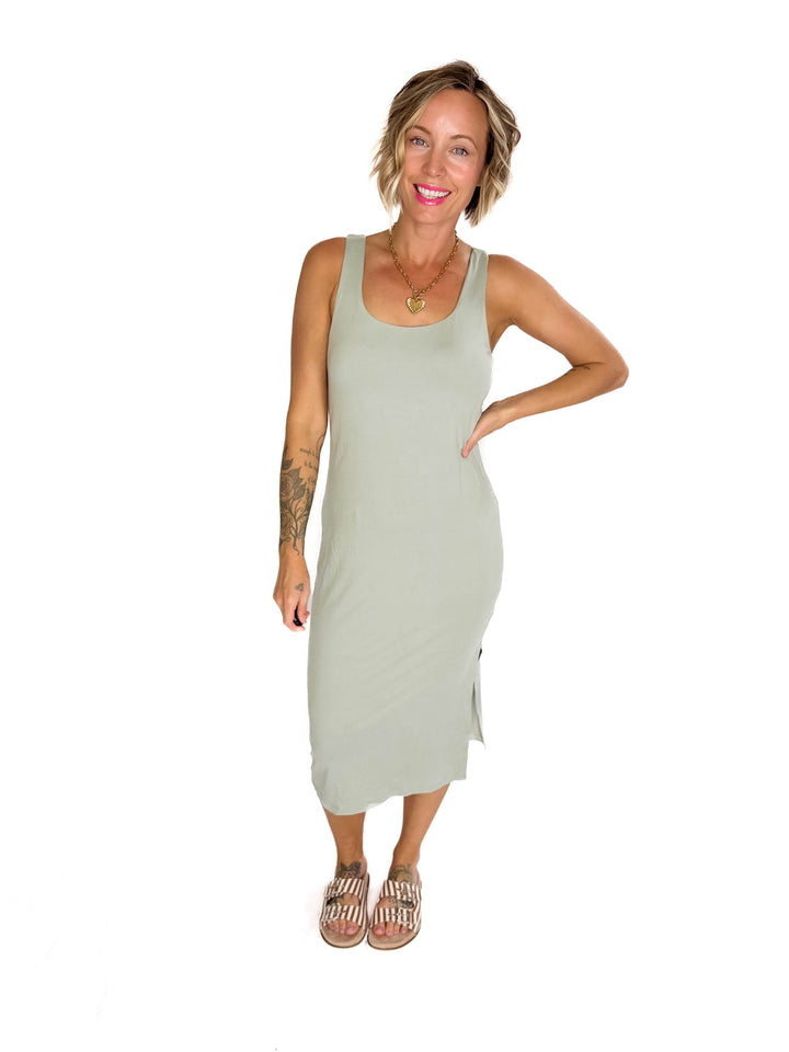Kyra Athleisure Midi Dress- SAGE-FINAL SALE
