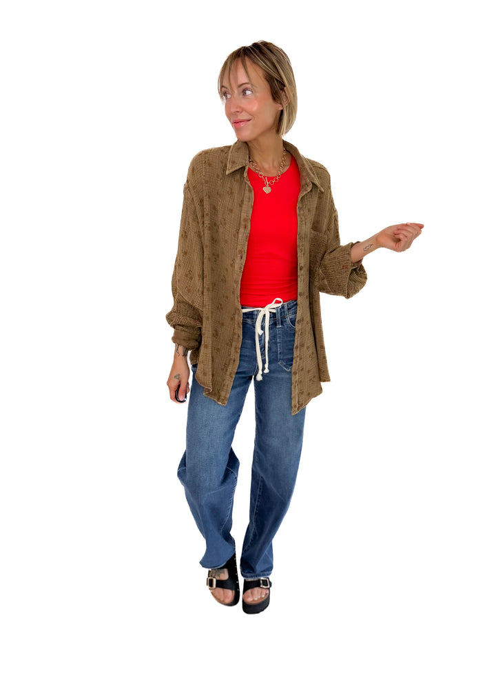 Danielle Cotton Button Down- MOCHA