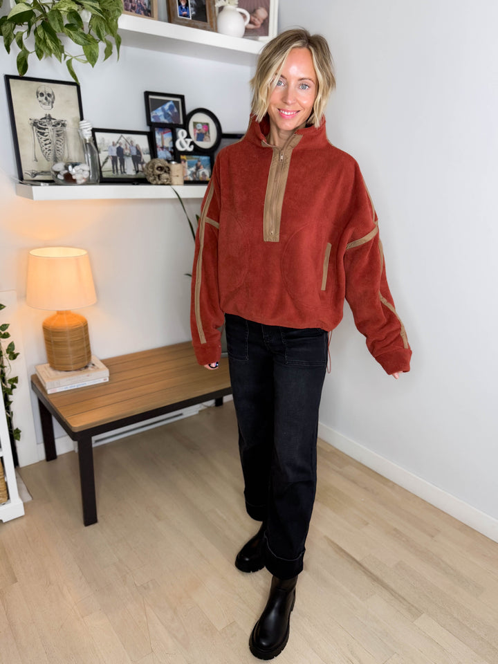 Indie 1/2 Zip Fleece Pullover- BRICK