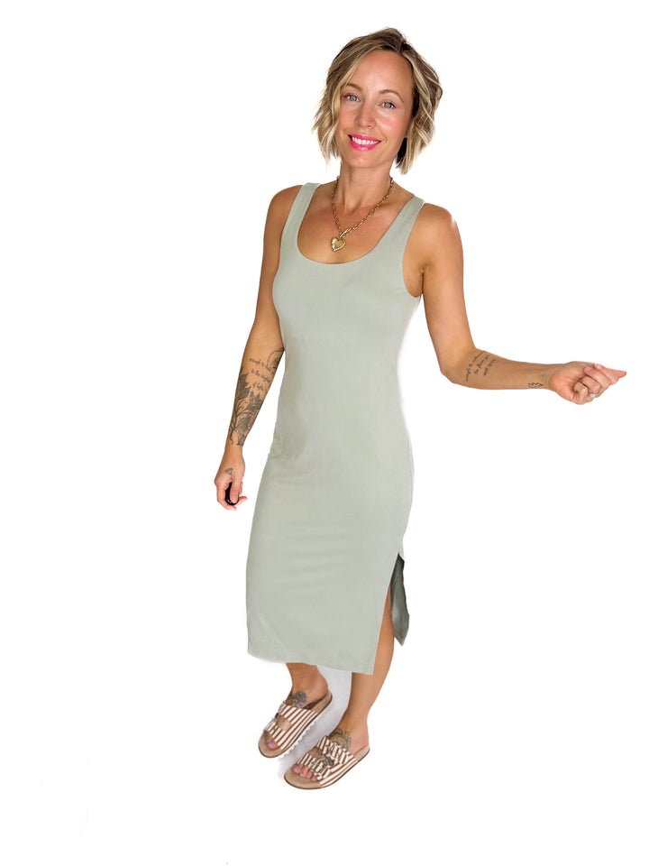 Kyra Athleisure Midi Dress- SAGE-FINAL SALE