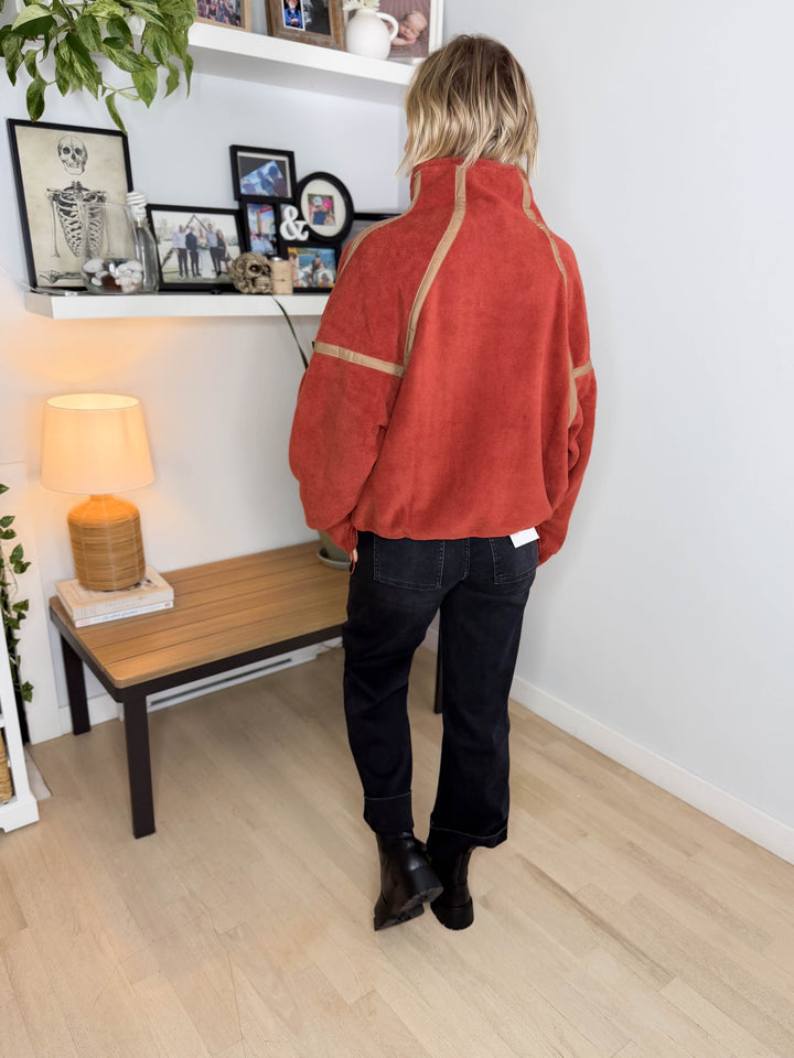 Indie 1/2 Zip Fleece Pullover- BRICK