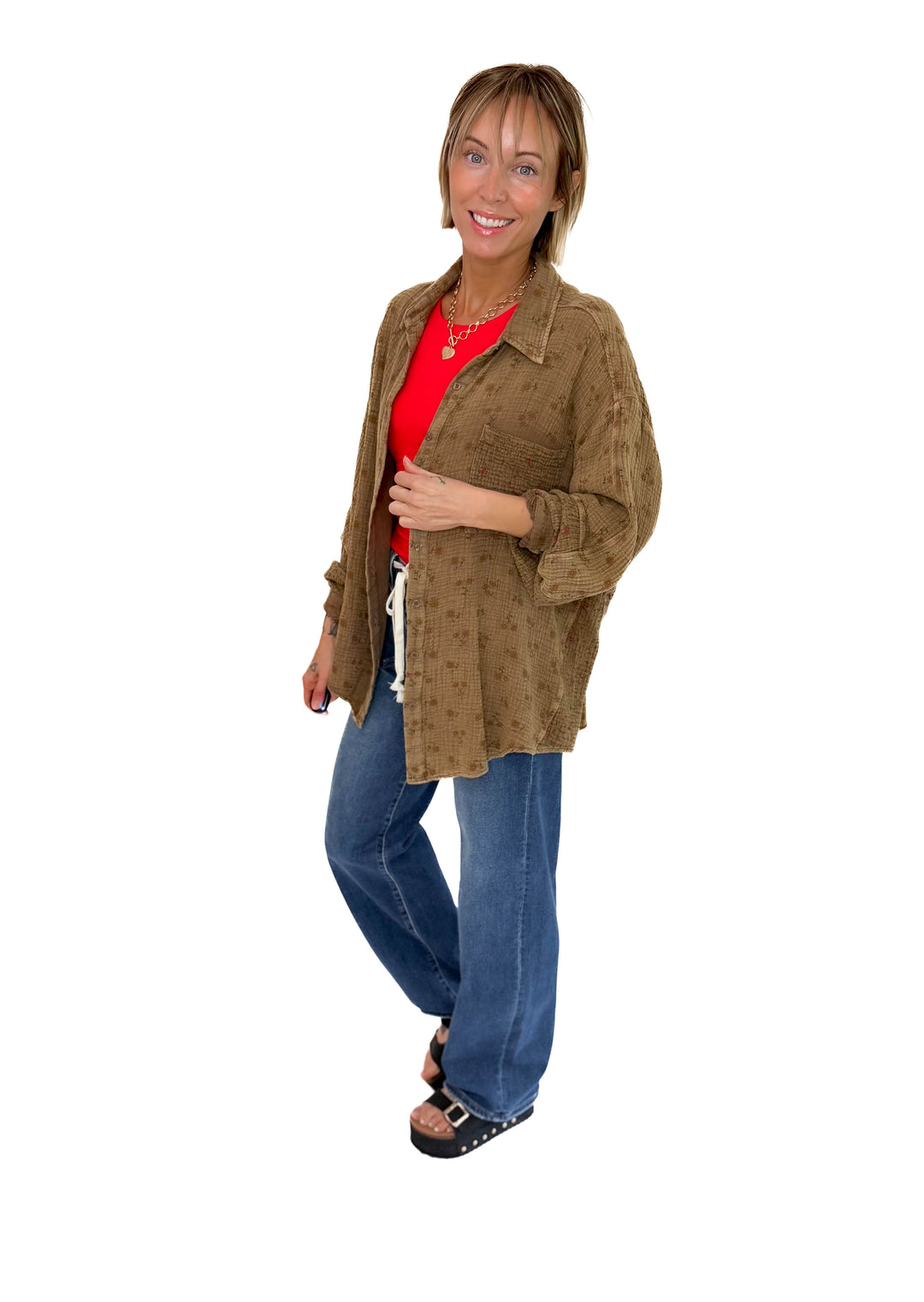 Danielle Cotton Button Down- MOCHA