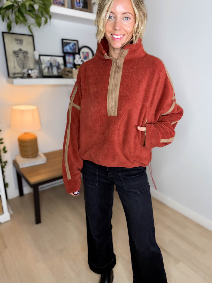 Indie 1/2 Zip Fleece Pullover- BRICK