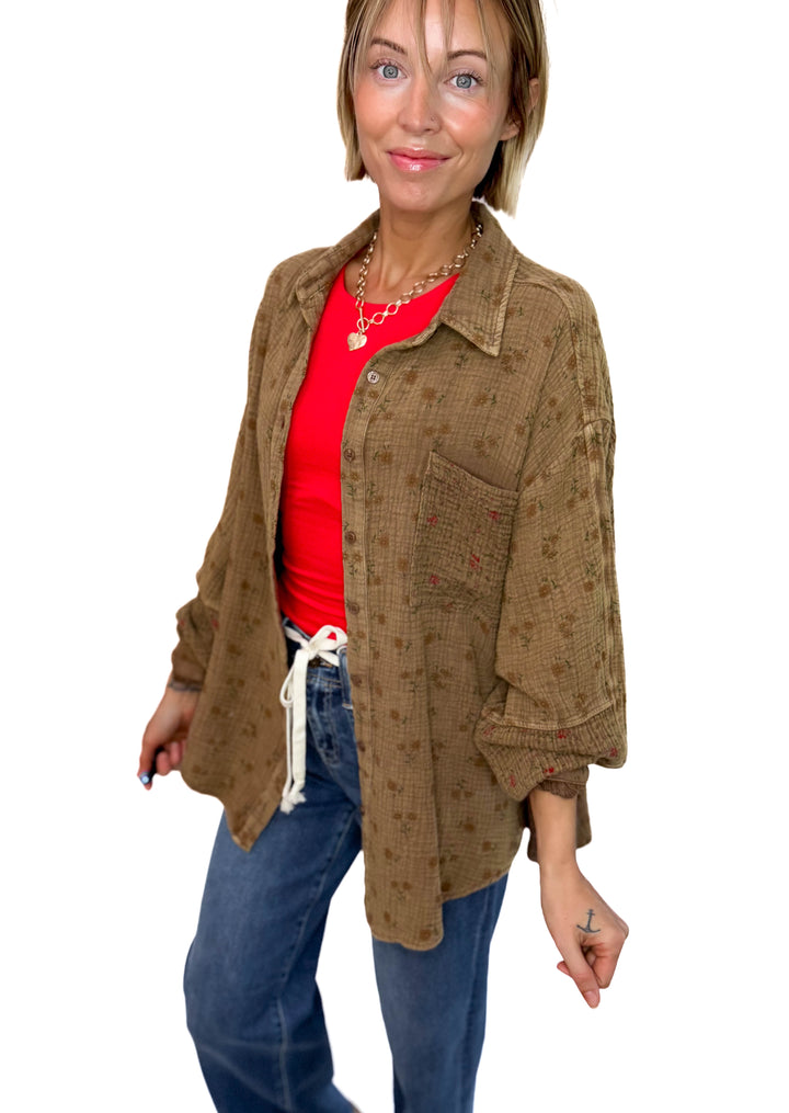 Danielle Cotton Button Down- MOCHA