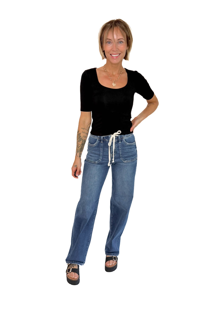 Natalia 1/2 Sleeve Jersey Knit Top- BLACK-FINAL SALE *L*