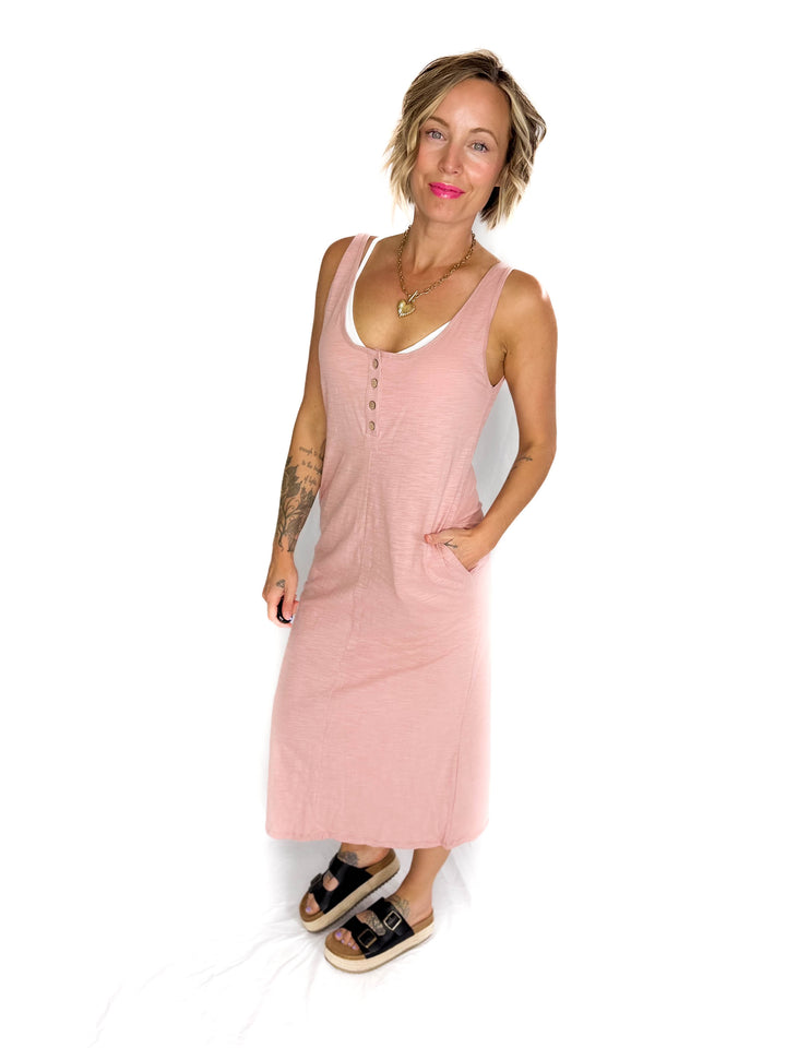 Minnie Button Up Tank Midi Dress- MAUVE-FINAL SALE