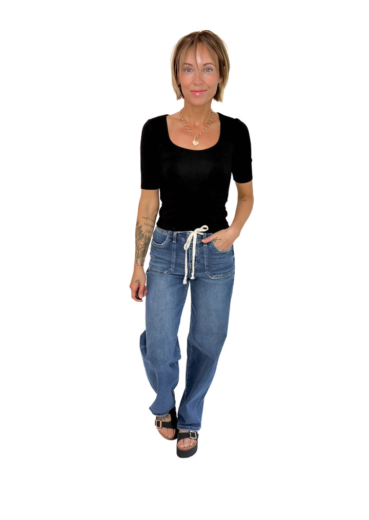 Natalia 1/2 Sleeve Jersey Knit Top- BLACK-FINAL SALE *L*