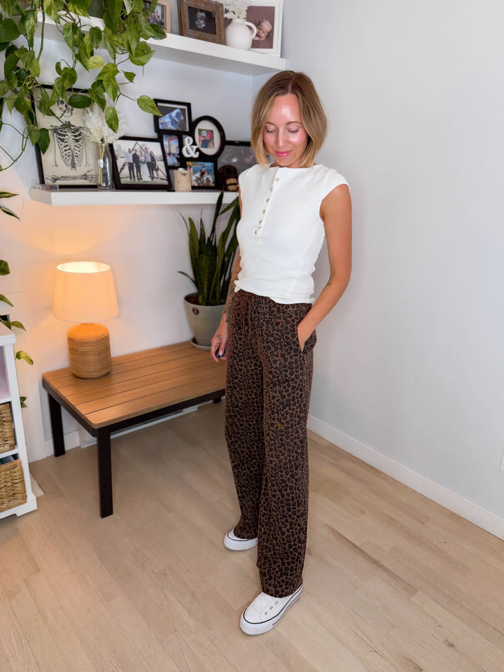 Cabana Leopard Wide Leg Drawstring Pant