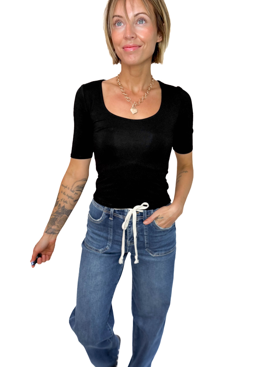 Natalia 1/2 Sleeve Jersey Knit Top- BLACK-FINAL SALE *L*