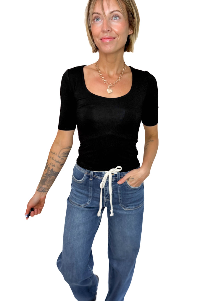 Natalia 1/2 Sleeve Jersey Knit Top- BLACK-FINAL SALE *L*