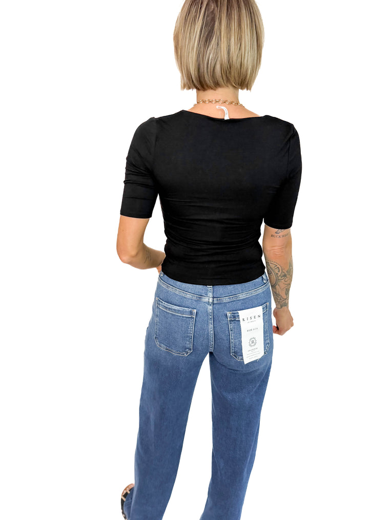 Natalia 1/2 Sleeve Jersey Knit Top- BLACK-FINAL SALE *L*