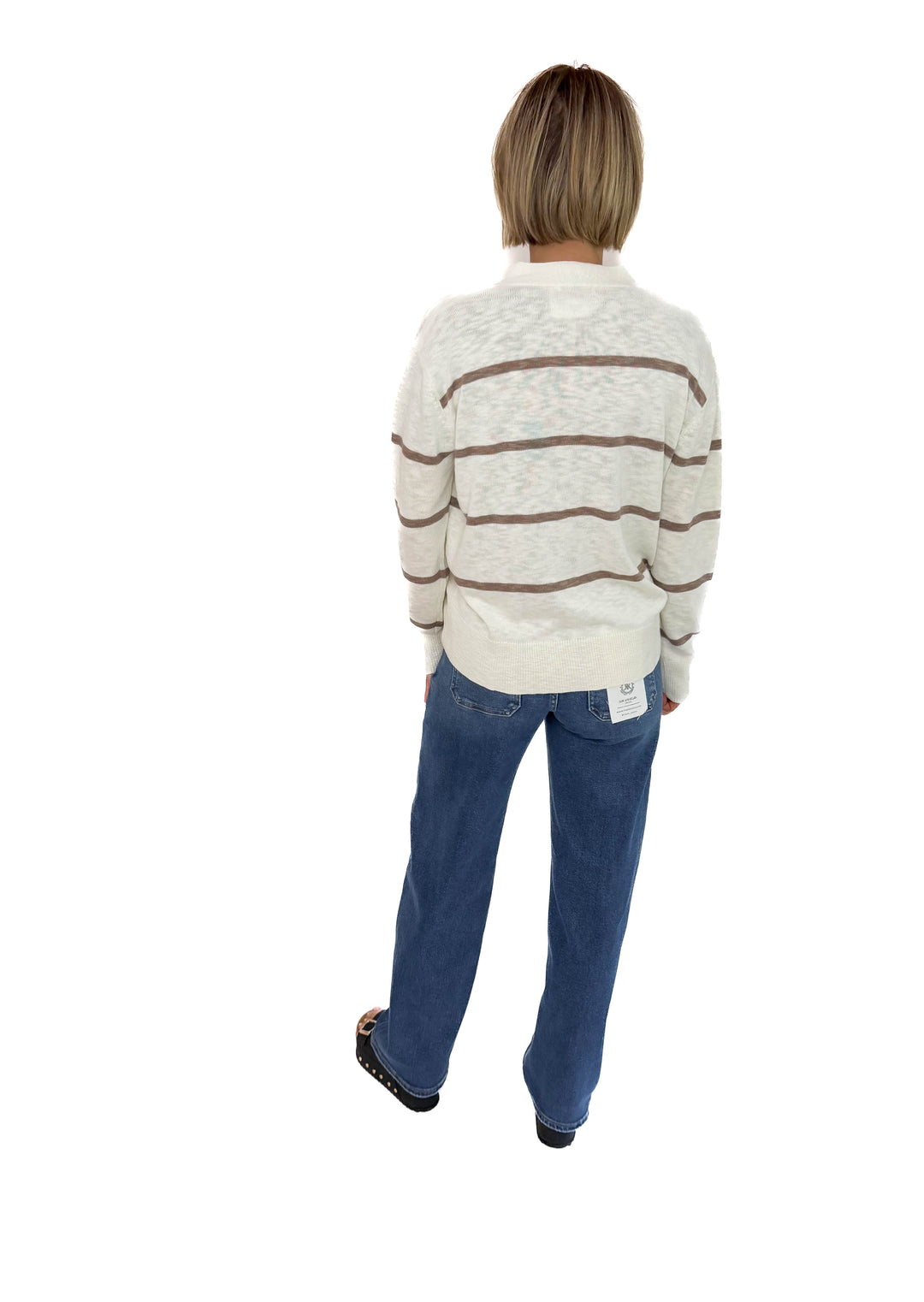 Hanelle Slub Knit Striped Cardigan- BROWN