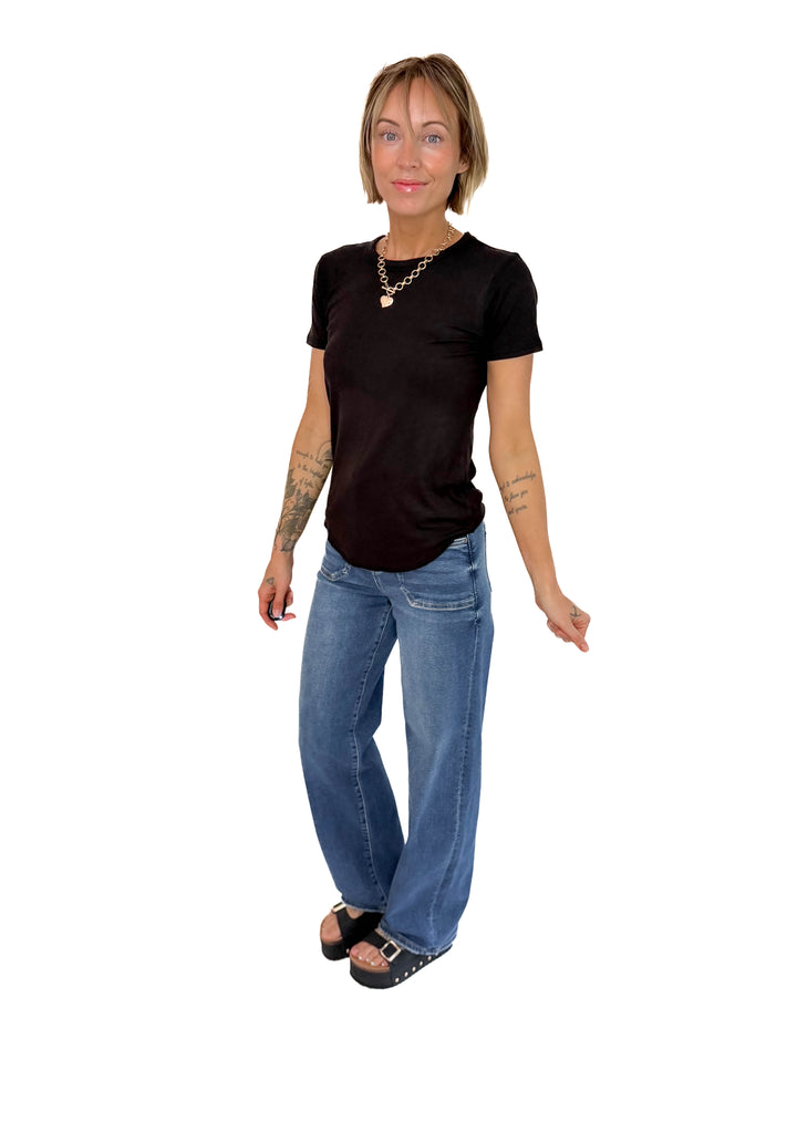 Odette Ribbed Short Sleeve- BLACK