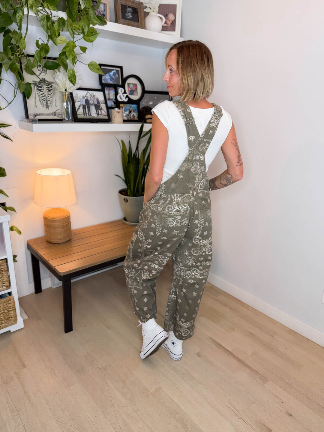Lettie Paisley Print Barrel Overalls- VINTAGE ARMY