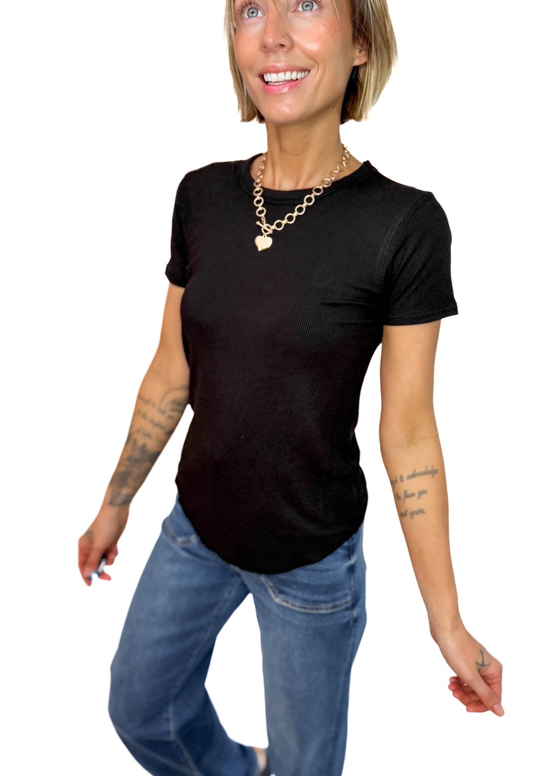 Odette Ribbed Short Sleeve- BLACK