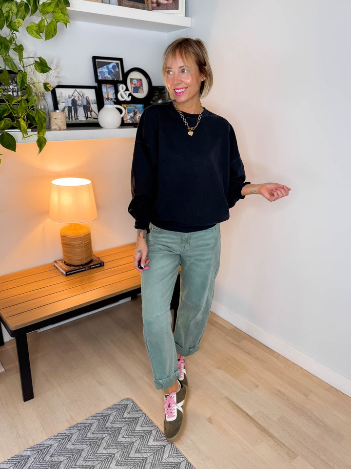 Madison Washed Cotton Pullover- BLACK