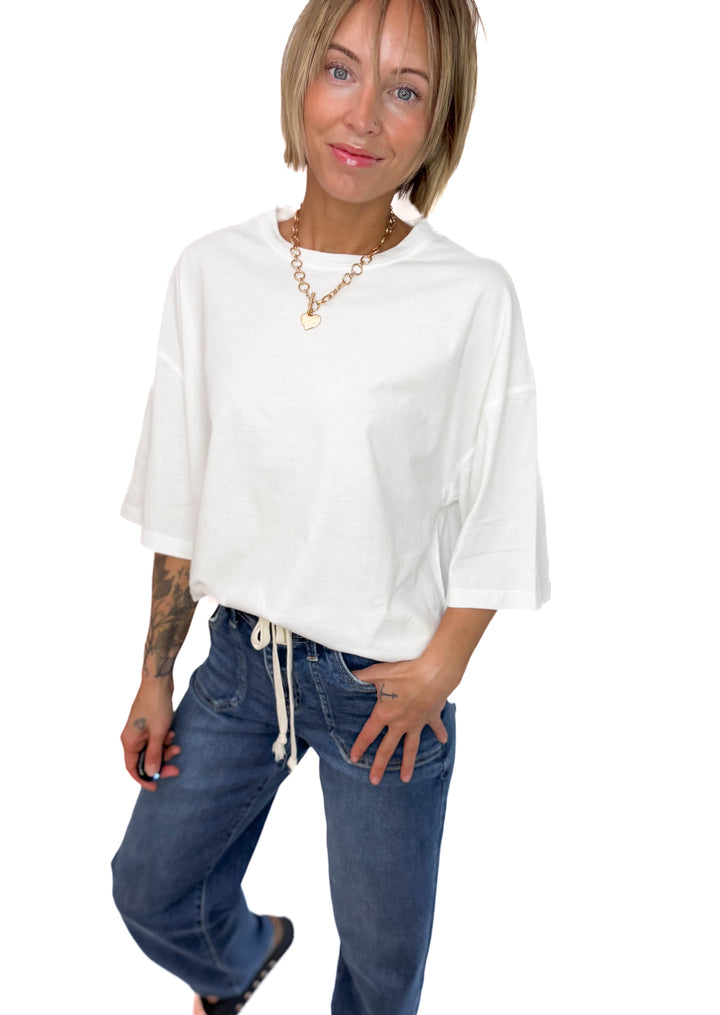 Kaya Cotton Boyfriend Tee- WHITE