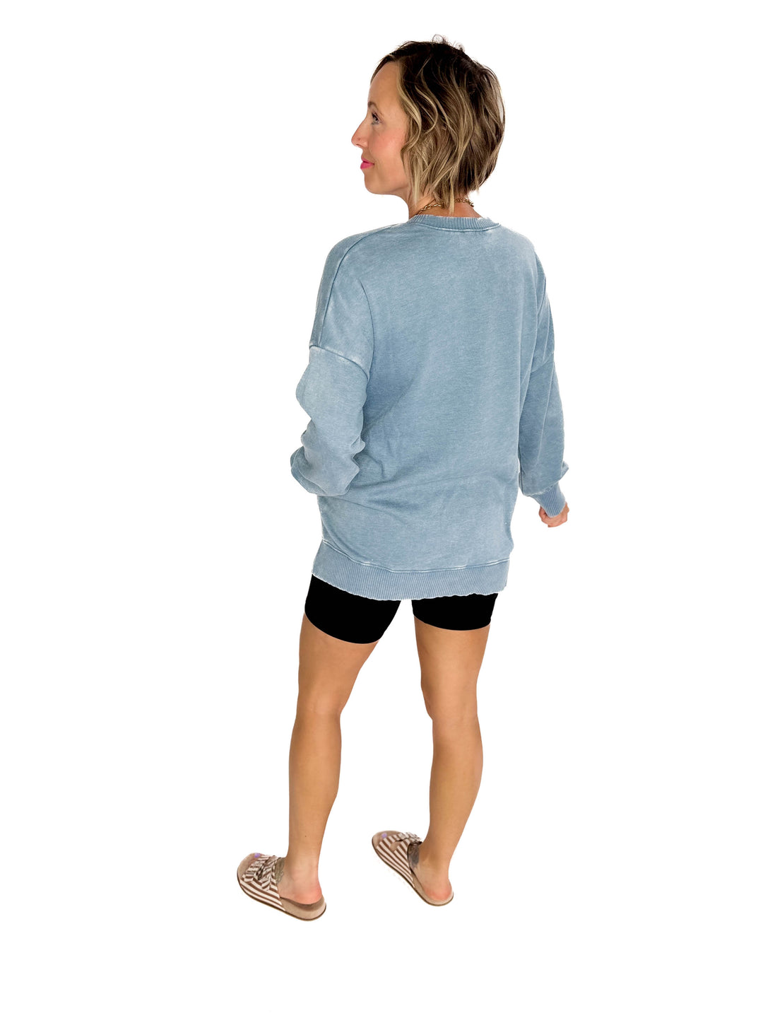 Caslo Acid Wash Fleece Pullover- BLUE GREY