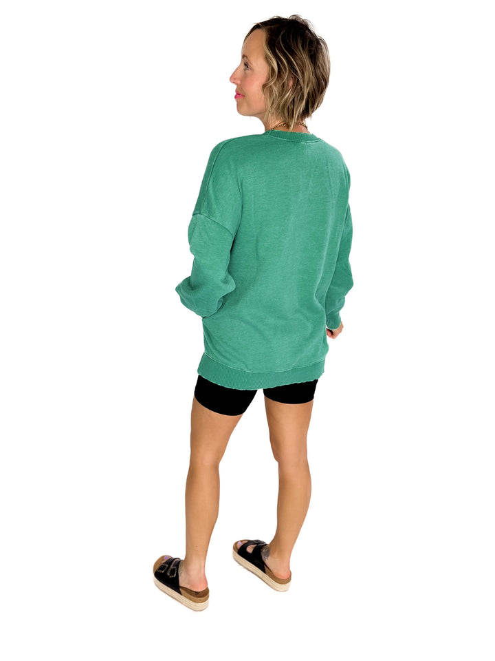 Caslo Acid Wash Fleece Pullover- KELLY GREEN