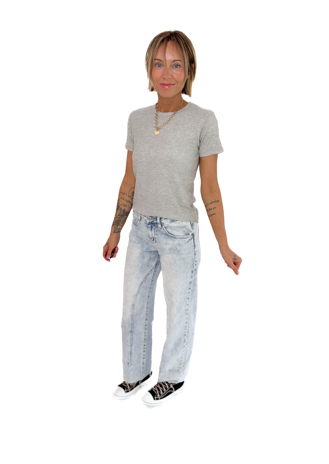 Odette Ribbed Short Sleeve- HEATHER GREY