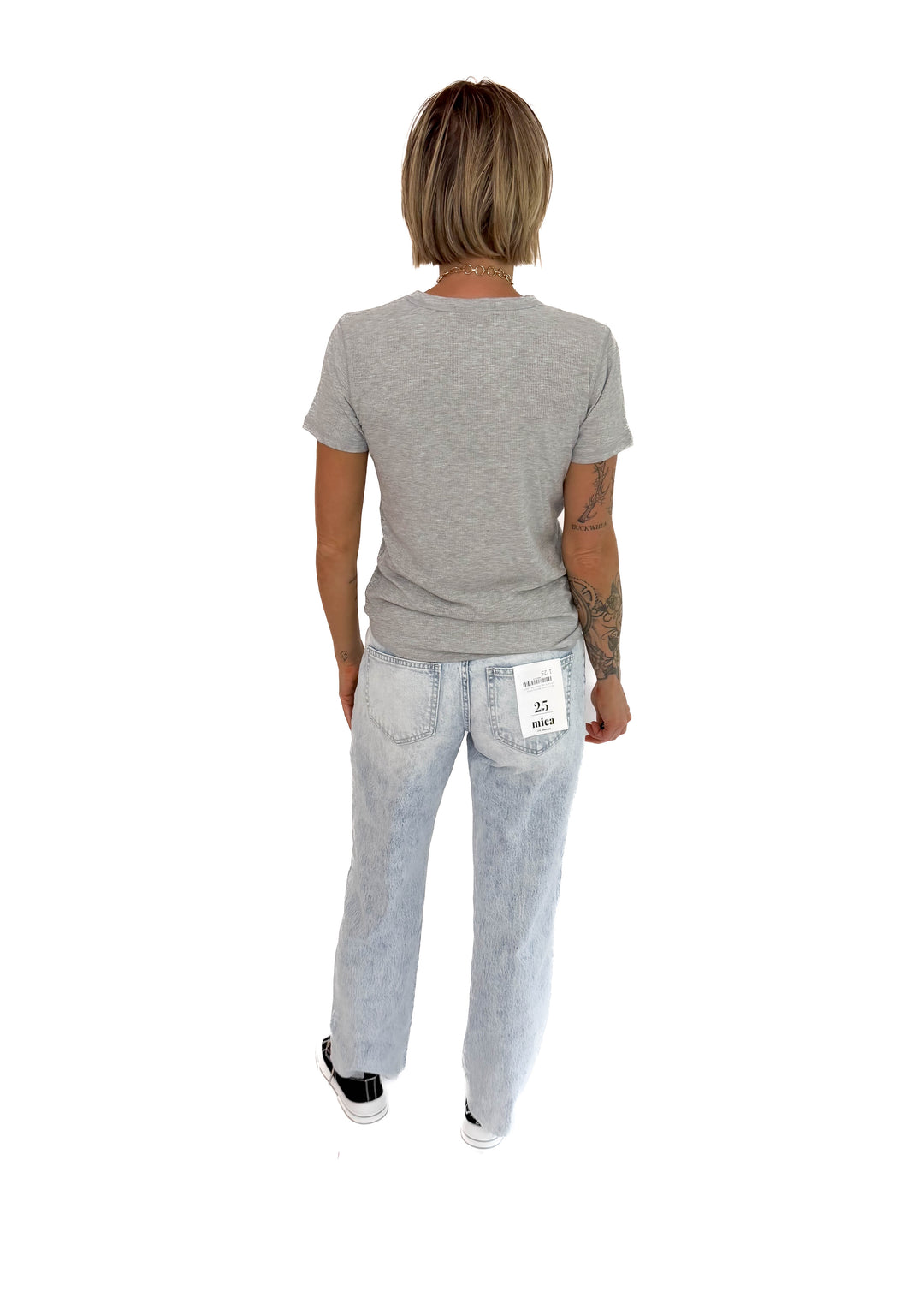 Odette Ribbed Short Sleeve- HEATHER GREY