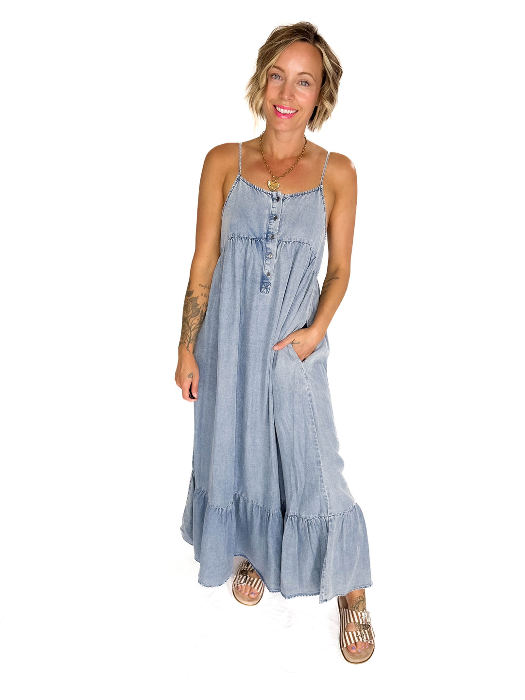 Neve Tencel Chambray Scoop Maxi- DENIM